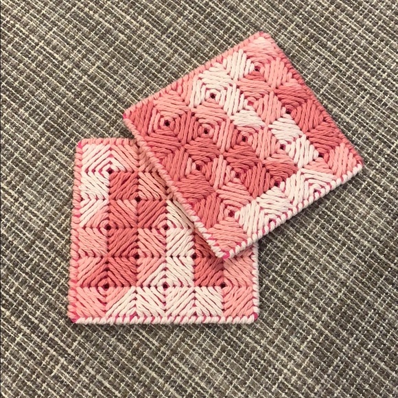 Pink/white square coasters - Picture 5 of 5